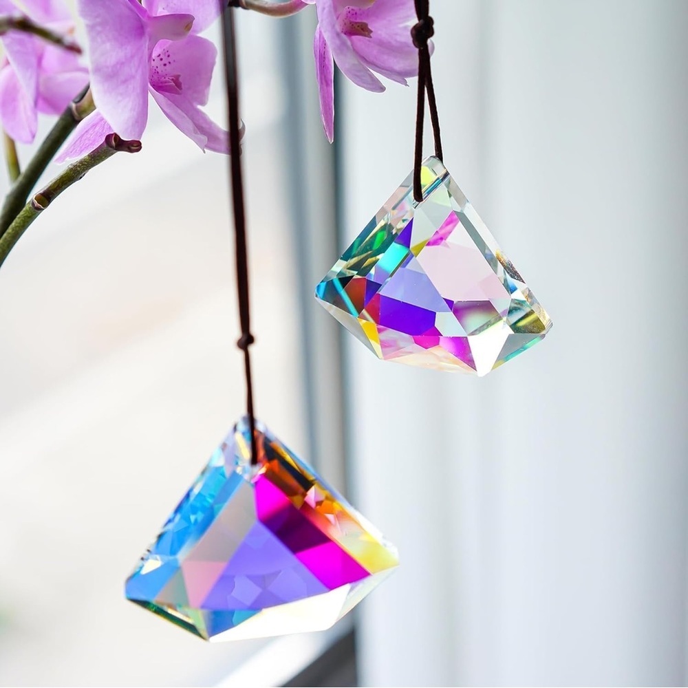Crystal Prism Diamond Shaped Sun Catchers Set of 2 Iridescent